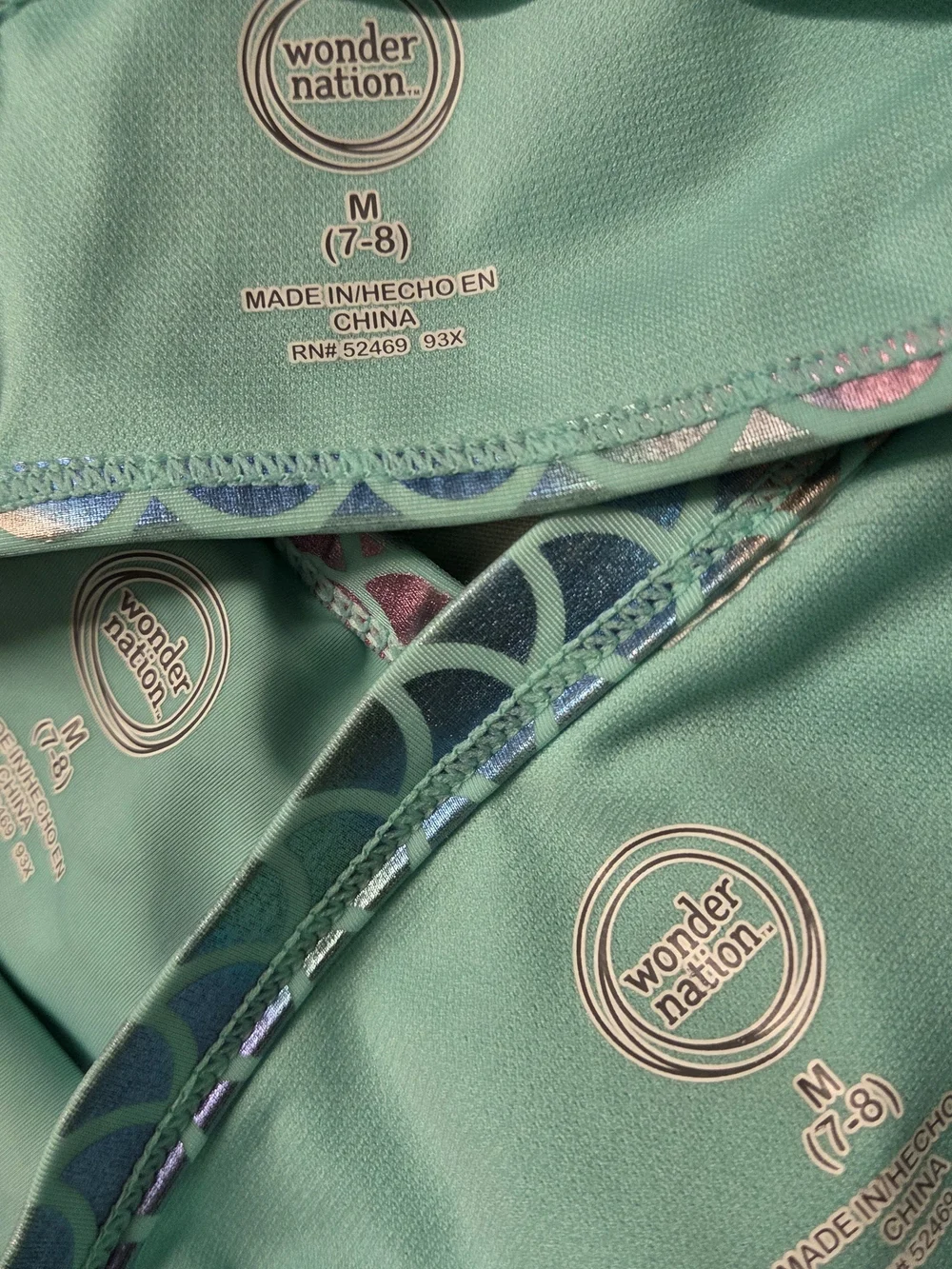 Girl's M (7/8) Wonder Nation Aqua 3pc Rainbow Metallic Foil Mermaid Swimsuit Set